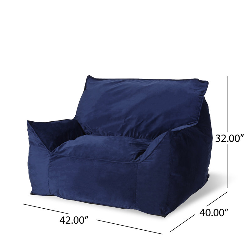 Large Velvet Bean Bag Chair Lounge Floor Chair Memory Foam Filled with Solid Microfiber Cover, Navy Velvet