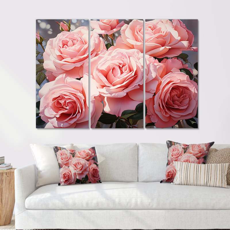 Minimalisme «Pink Roses Dream» - ensemble d'art mural Roses, Toile tendue, H 40 po x l 60 po x P 1 po