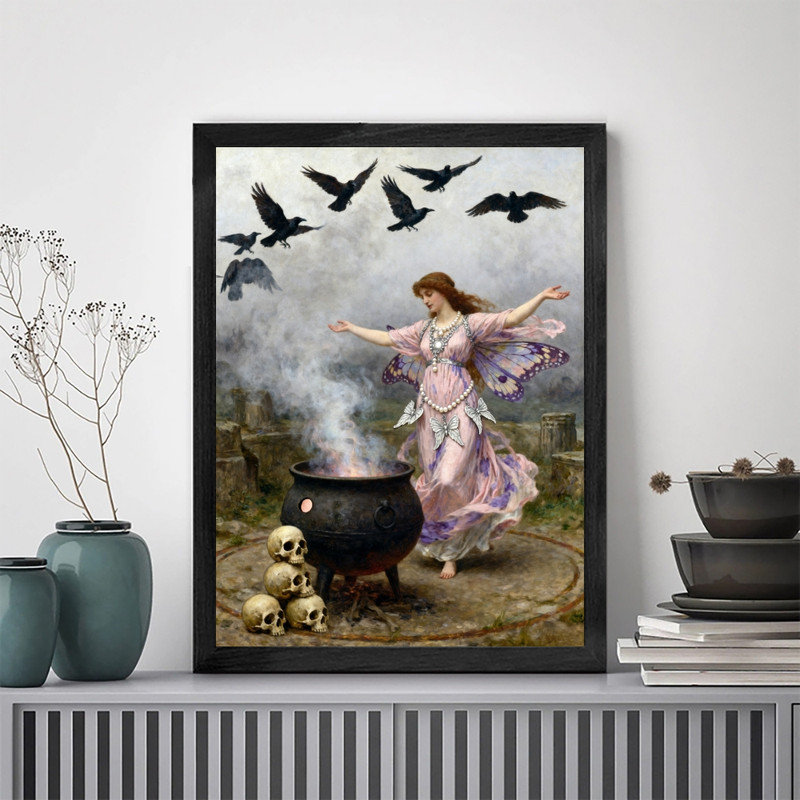 «Black», art mural fantaisiste, chaudron de sorcière, H 25 po x l 17 po