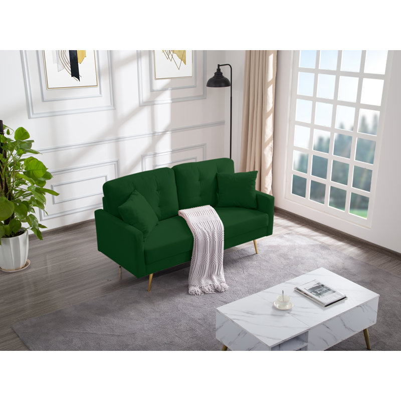 Causeuse en velours 61 po, Velours vert foncé
