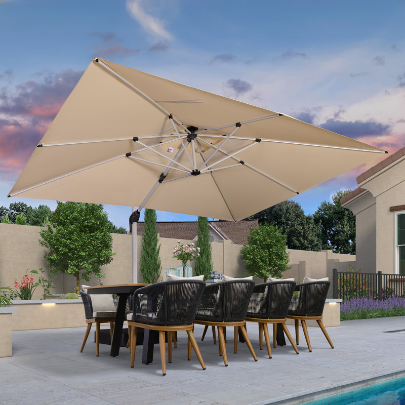 Parasol rectangulaire en porte-à-faux avec base Bohusiavice, Gris, H 108 po x l 156 po x P 120 po