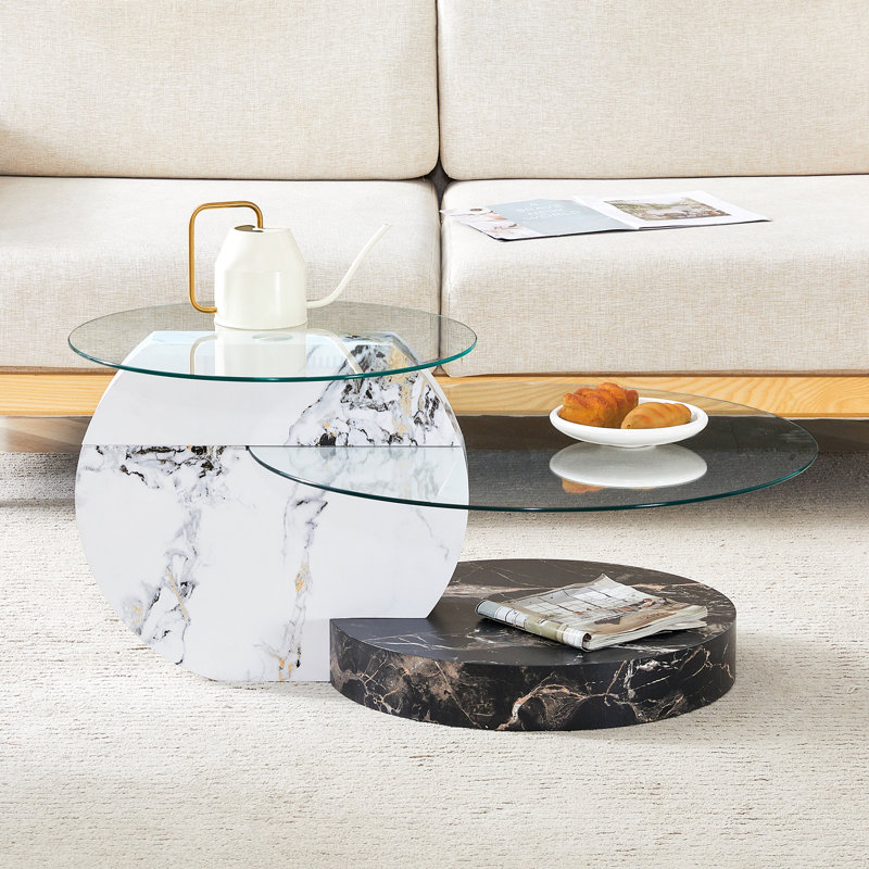 Table basse à plateau en verre, H 17 po x L 27,5 po x l 35,4 po, Noir / blanc
