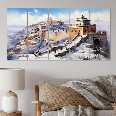 Paysage asiatique II - art mural chinois sur toile - 5 panneaux égaux
