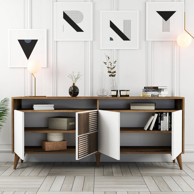 Adrius Console Table, Walnut, White, 78.6 H x 180 W x 35 D cm