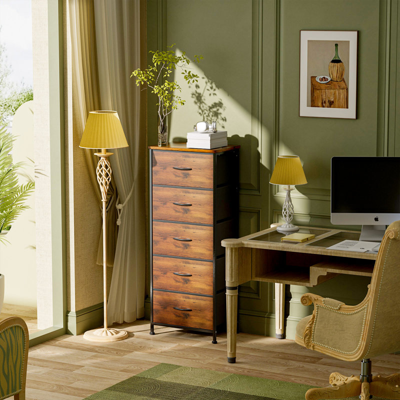  Dresser for Bedroom with 5 Drawer, Tall Storage Tower for Closet, Living Room, Fabric Dresser, Brown