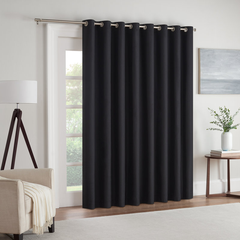 Eclipse Extra Wide Curtain, Kendall Grommet Sliding Patio Door Curtain Panel, 84 In x 100 In, Solid Textured Thermal Insulated and Noise Reducing Curtains for Bedroom, Living Room or Nursery, (1 Panel), Black