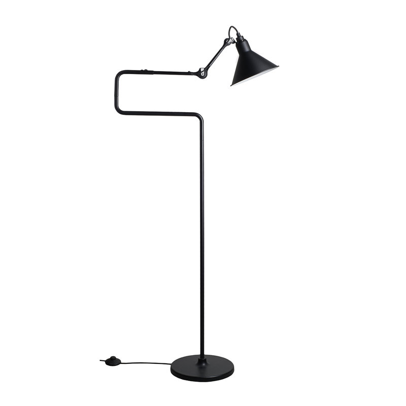 Adjustable Black Steel Conic Shade Task Floor Lamp