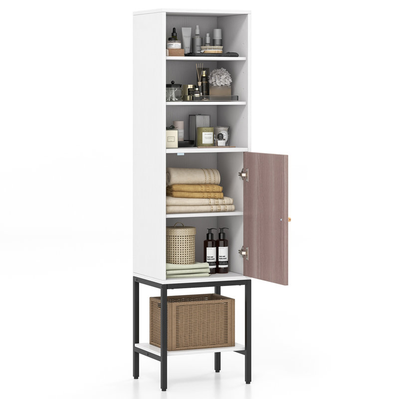 4.8FT Tall Bathroom Storage Cabinet, Freestanding Cupboard w/Door, Adjustable Shelves, White