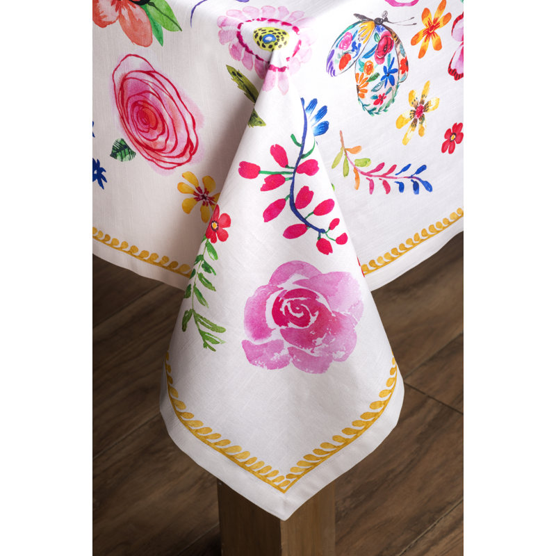 Floral 100% Cotton Tablecloth, 120" L x 60" W