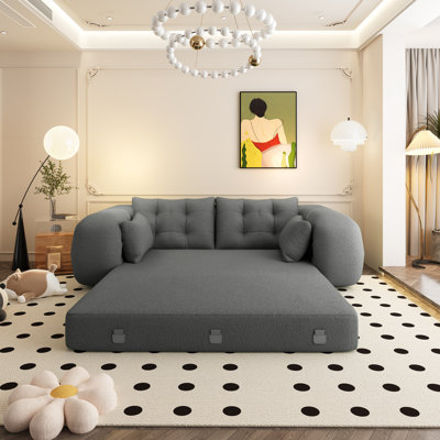 Human Dog Bed, Lazy Sofa Couch, 78.7" Multi-Functional Foldable Sofa Bed, 3-In-1 Teddy Fabric Foam-Filled Sleeper Sofa Bed For Living Room,Guest Bed,Playroom,GREY