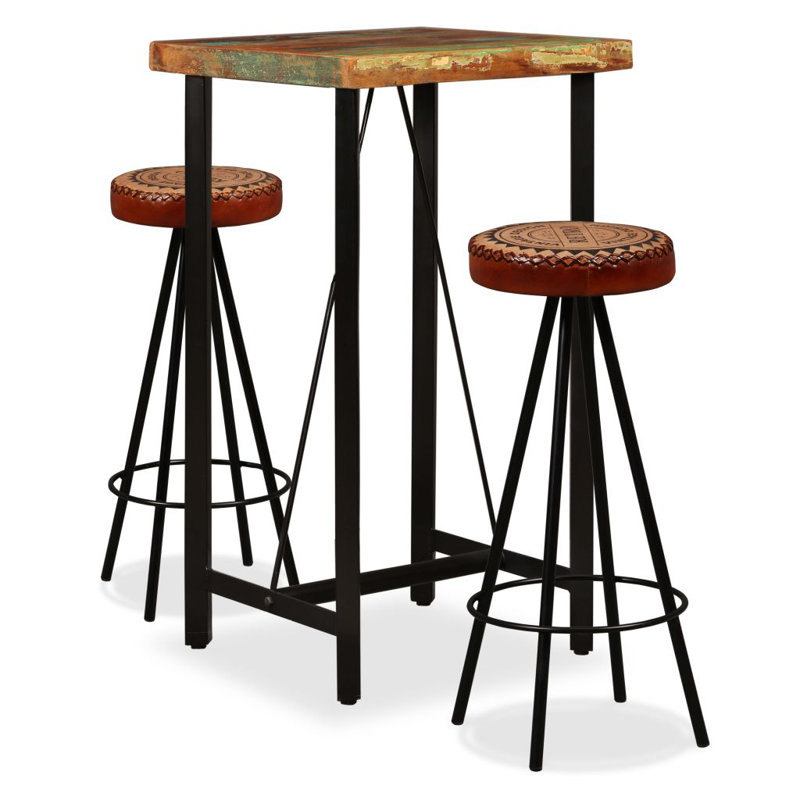 Ensemble de bar avec tabouret bistro en bois récupéré massif, 3