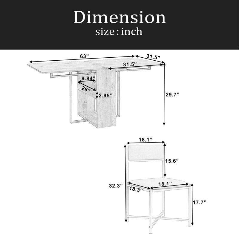 Ensemble de table de salle à manger extensible de 63 pouces Modern Modern, Blanc