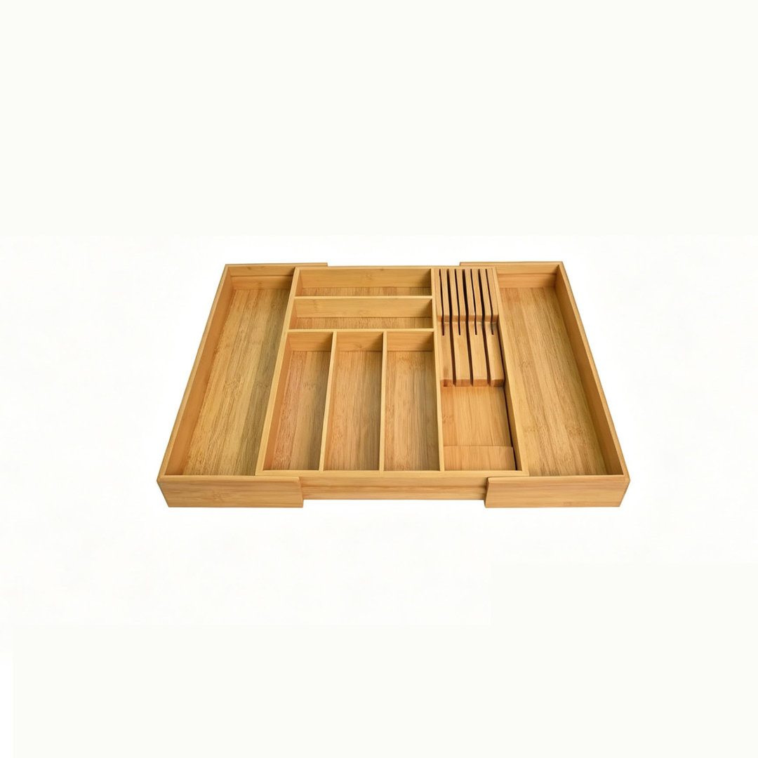 Bamboo Silverware Drawer Organizer Expandable Utensil Holder Cutlery Tray for Drawers
