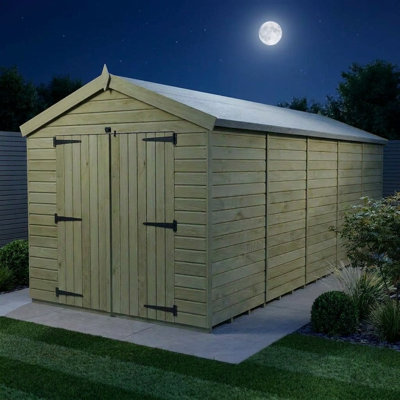 Total Sheds 8ft x 20ft Apex Garden Shed - Double Door - No Windows - Pressure Treated Timber - UK Manufactured