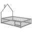 Tête de lit en forme de maison avec clôture, clôture en bois de pin gris doux et facile à assembler pour un sommeil paisible.-242356174