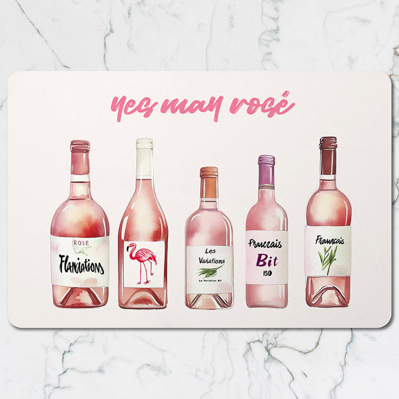 Wine Bottle Themed Placemat And Coaster Set With Pink Rosé Artwork