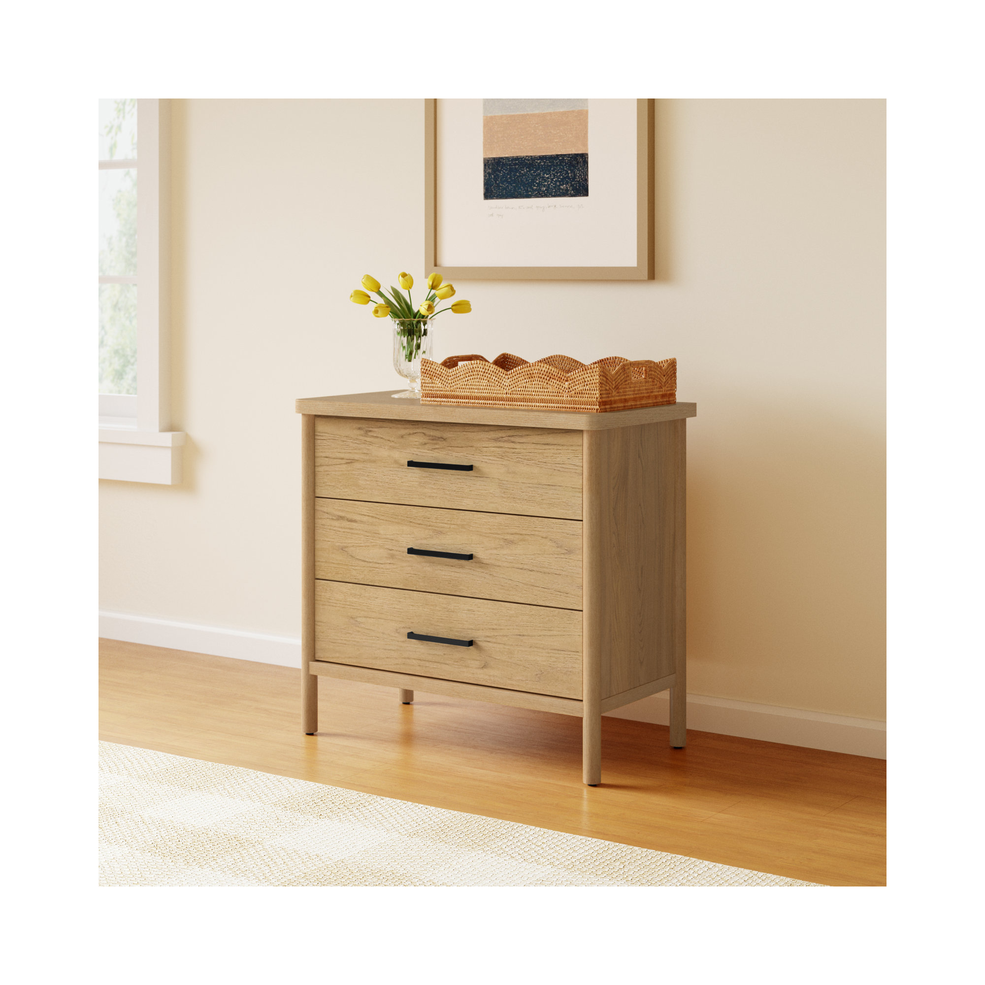 Lovell 3 Drawer 34" W Dresser, Light Brown