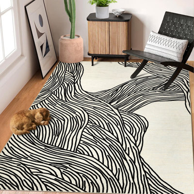 Tapis lavables à la machine 5 pi x 7 pi, tapis moderne antidérapant à motif abstrait et abstrait, pour salon, salle à manger, salle à manger