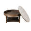 Table basse ronde pour espace de vie - Lin, tablette en bois, rangement classique imperméable gris, pieds-163718859-163718857