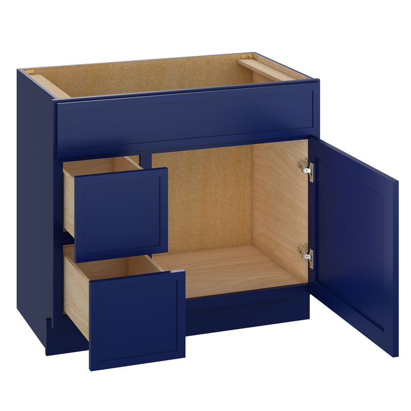 Armoire de rangement autoportante à 2 tiroirs en contreplaqué de bouleau 36 po avec porte à fermeture en douceur, Bleu
