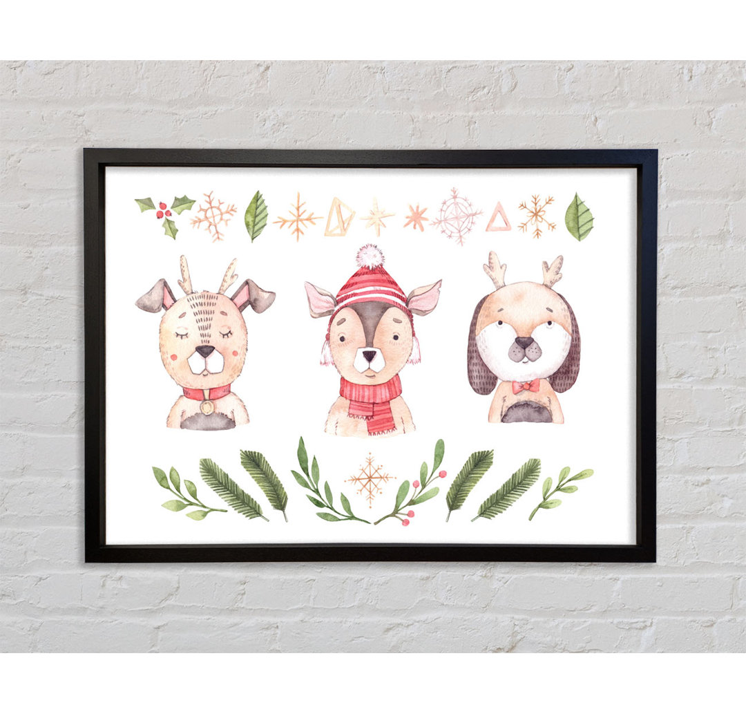 Three Woodlands Animals at Christmas - Bilderrahmen Kunstdrucke auf Leinwand