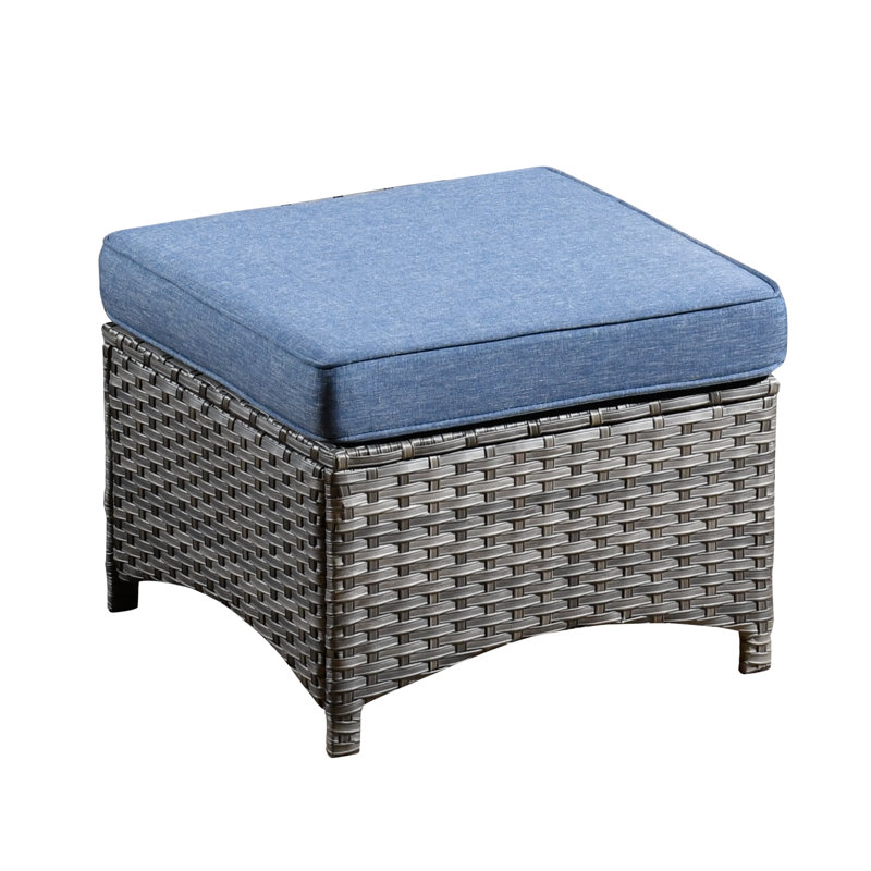 Ensemble de conversation avec canapé en rotin 5 pièces avec coussins Latimer, Oui, Structure grise / coussin bleu