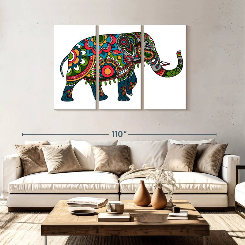 Brampt Floral Doodle Elephant, 48" H x 74" W