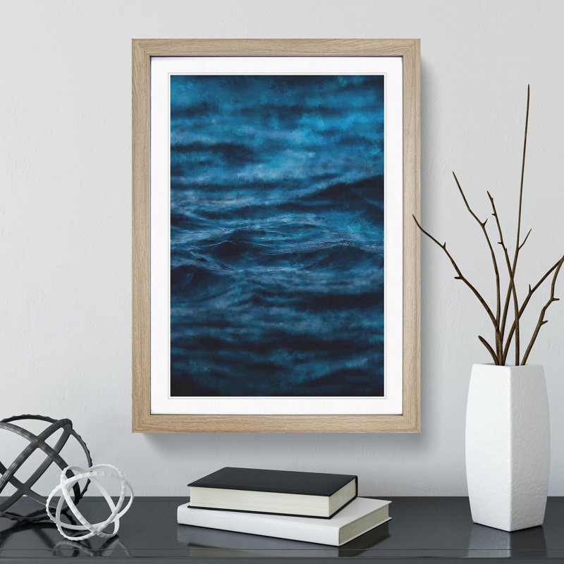 Dark Water in Blue - Picture Frame Graphic Art, 65cm H x 48cm W x 2cm D, Oak Framed