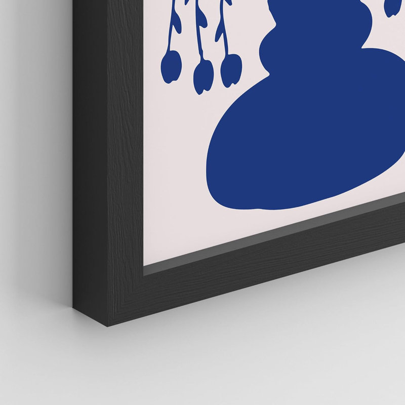 Motif de fleurs botaniques abstraites bleues Mid-Century bleu bohème 9 pièces, Cadre noir, L 8 po x H 10 po