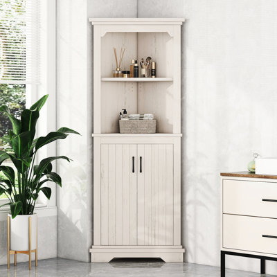 Grande armoire d'angle beige avec porte pour n'importe quelle pièce - deux tablettes ouvertes, une tablette intérieure et une chambre à coucher en panneau de particules ou une buanderie facile à installer