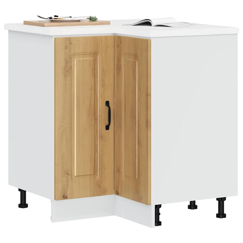 Kitchen Corner Base Cabinet Kalmar High Gloss Engineered Wood, Artisan Oak
