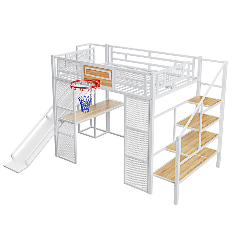 Lit mezzanine en métal avec bureau intégré, Blanc