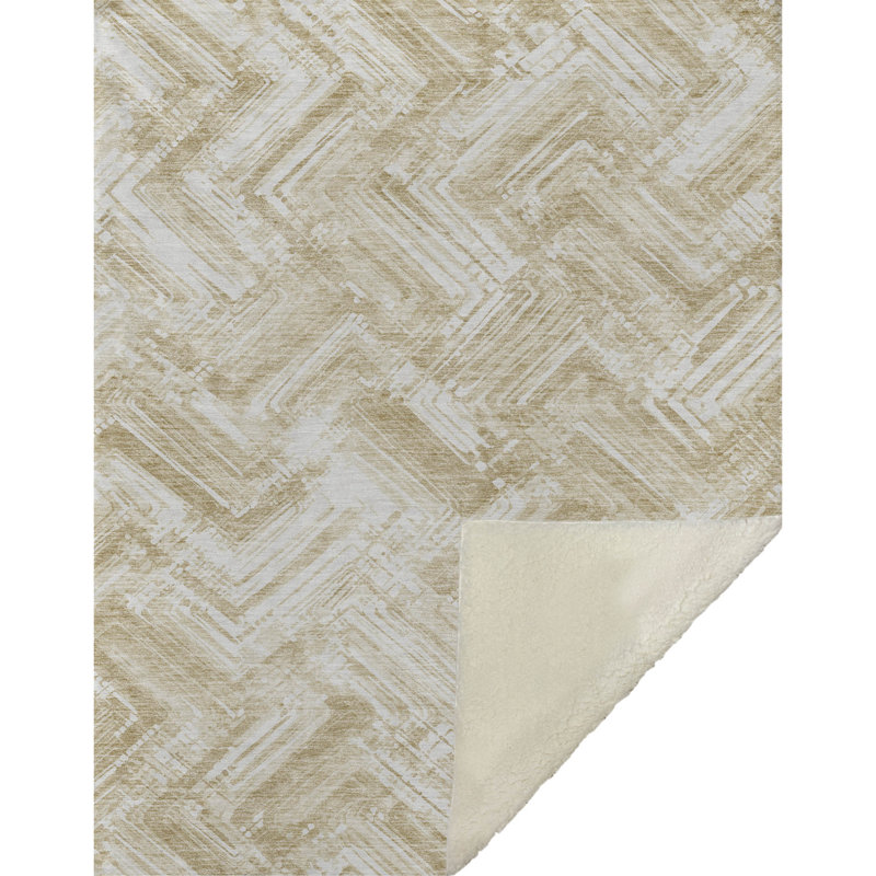 Addison Machine Washable Sherpa ASB630 Modern Throw Blanket, Beige