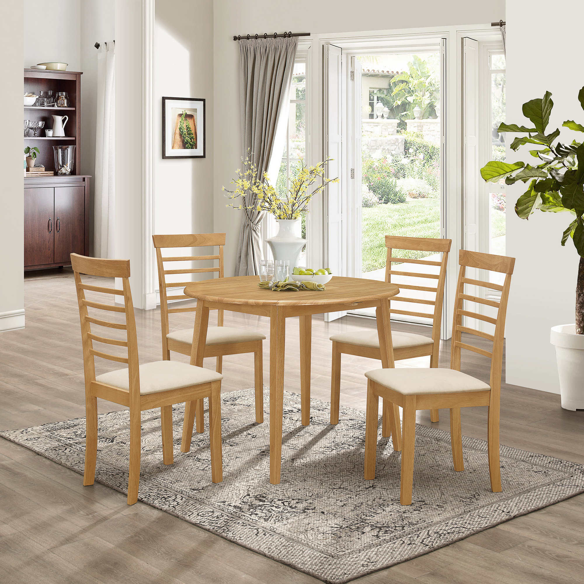 Brambly Cottage Mcneill 5 Piece Drop Leaf Solid Wood Dining Set ...