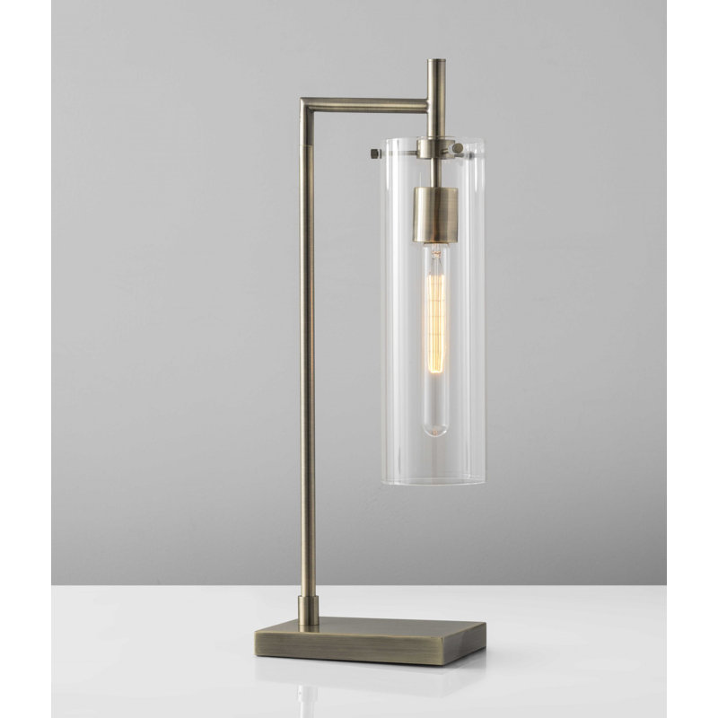 Élégant abat-jour cylindrique en verre transparent avec ampoule à filament rétro en laiton antique