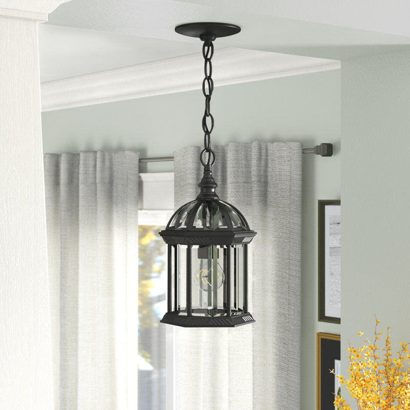 Luminaire suspendu géométrique de style lanterne à 1 lumière Polson, Noir