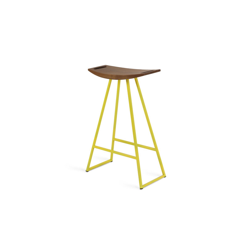 Robert Counter Stool with Metal Frame, Yellow, Walnut, Counter Stool (24" Seat Height)