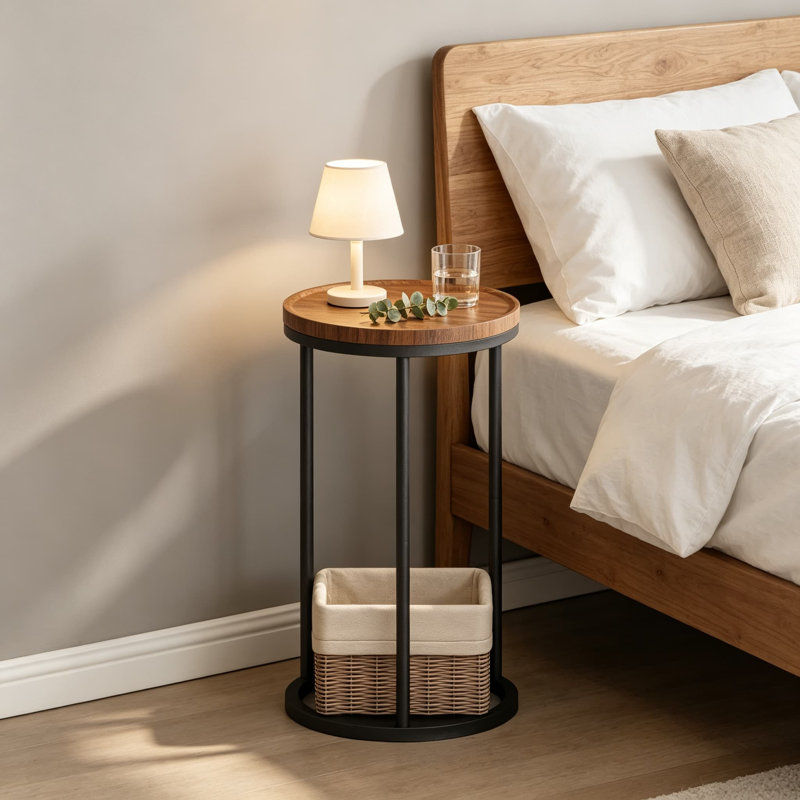 Petite table d'appoint ronde aux bords arrondis, pieds en acier, idéale pour le salon, la chambre à coucher ou le canapé. Table d'appoint compacte et peu encombrante.
