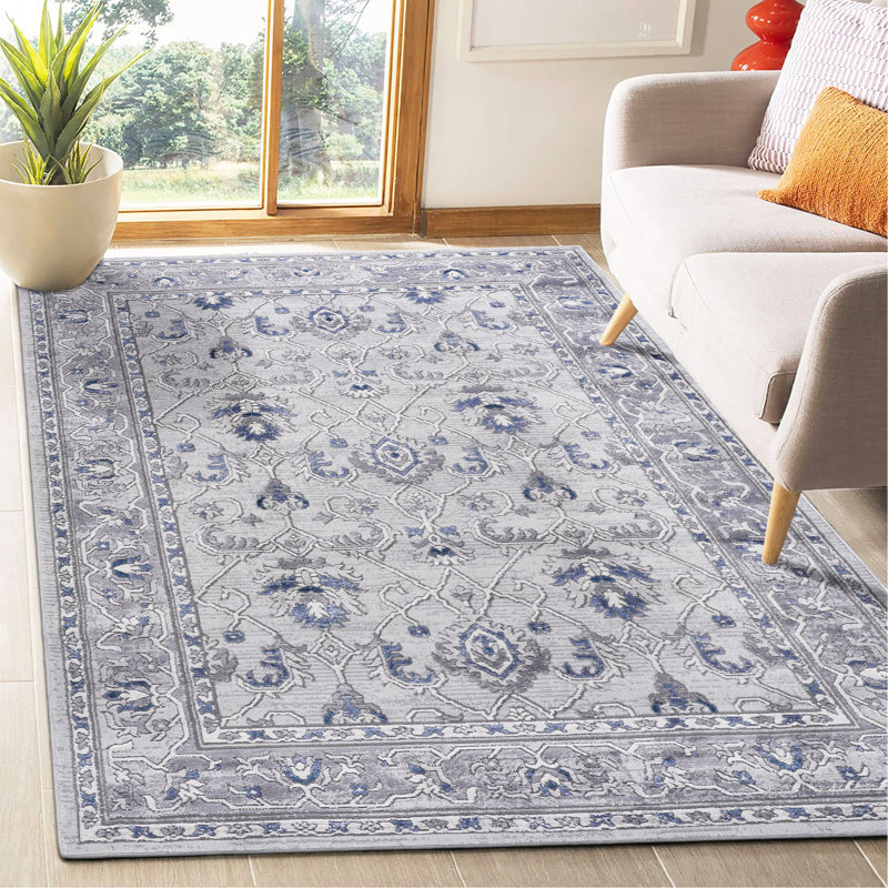 Grey / Blue / Oriental Area Rug, Rectangle 5'3" x 7'6"