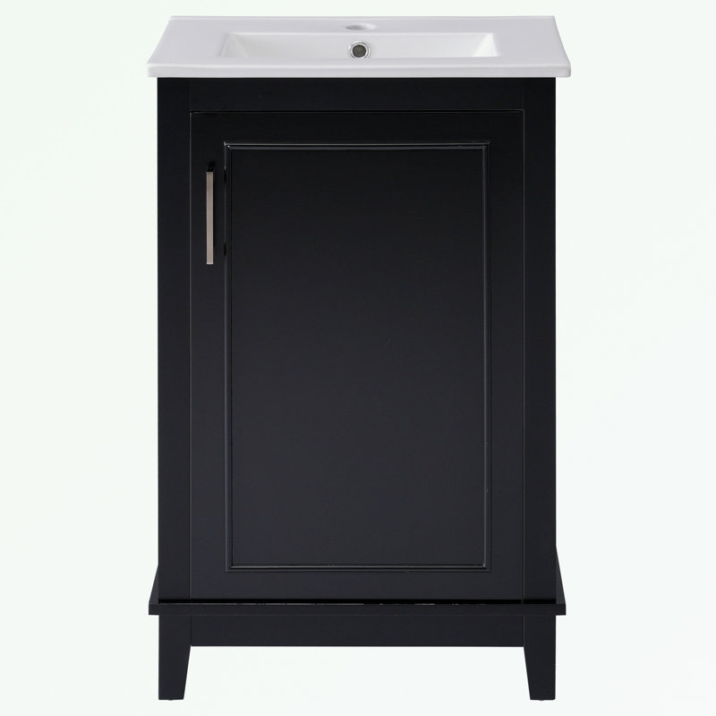Petit meuble-lavabo moderne avec lavabo en céramique, Noir, noir, noir, noir