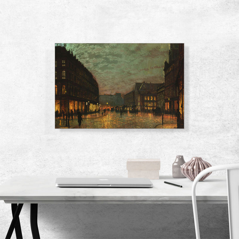 Boar Lane Leeds par Lamplight 1881 par John Atkinson Grimshaw - peinture sur toile tendue, H 18 po x l 26 po x P 0,75 po