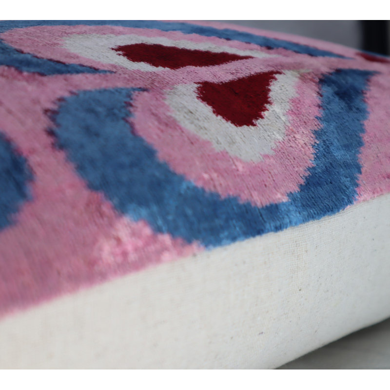 Velvet Pillow Cover & Insert, 16"H x 24"W, Rectangular, Pink/Blue/Red Geometric 1