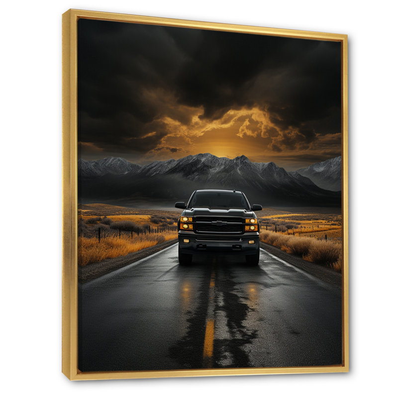 Hosking Pickup Truck the Road - Imprimé, H 44 po x l 34 po x P 1,5 po, Cadre flottant doré