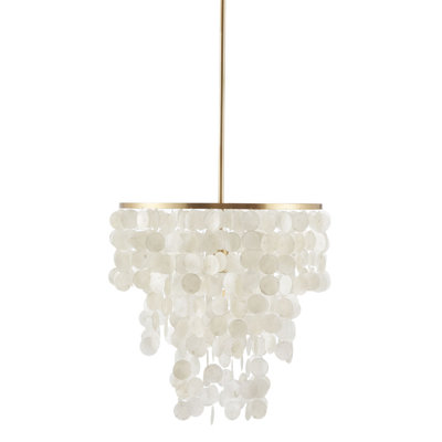 Layered Capiz Chandelier 21"(L) x 21"(W) x 67.5"(H) Metal White 1 Piece Ceiling Light with Capiz Shell Shade