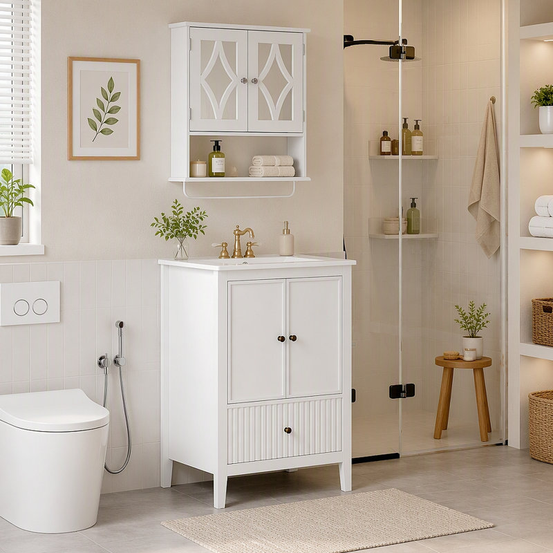 Ensemble de meuble-lavabo 24 po avec lavabo, armoire de rangement pour salle de bain avec portes et tiroirs, meuble-lavabo moderne avec surface peinte