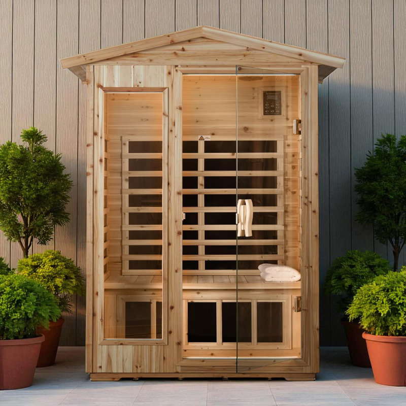  KISRAIS Outdoor 2 Person Far Infrared Sauna withstand Outdoor Temp -4℉-104℉ Low EMF Sauna Room for Home-6 Low EMF Heaters-Chromotherapy-Bluetooth Speakers