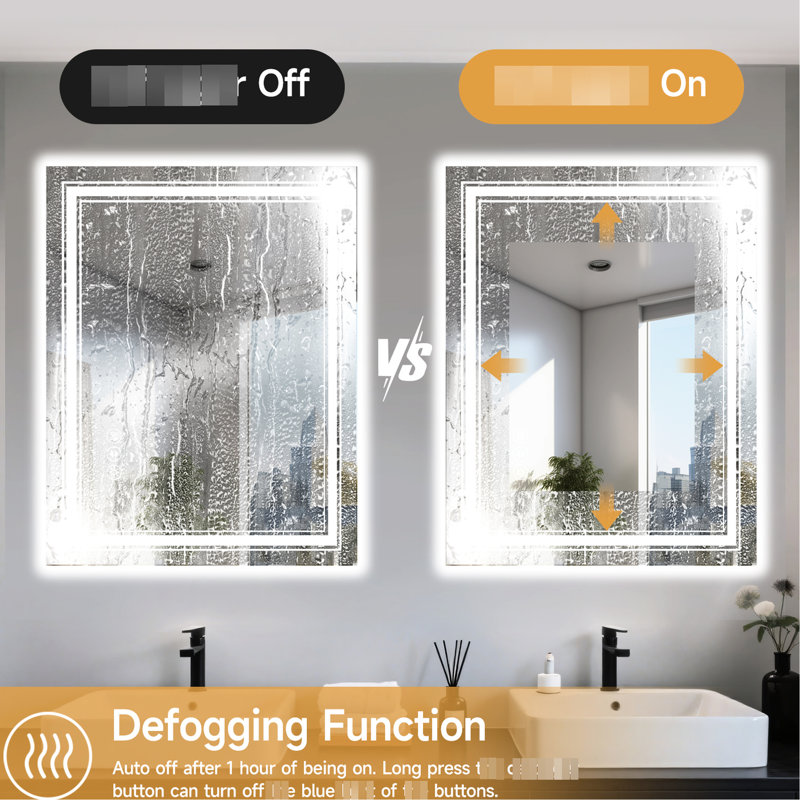 Miroir de salle de bain intelligent 36 x 36 pouces avec luminosité et température de couleur réglables, fonction antibrouillard 1 heure d'arrêt automatique, compatibilité avec interrupteur mural, ultrarésistant, verre trempé durable de 4 mm