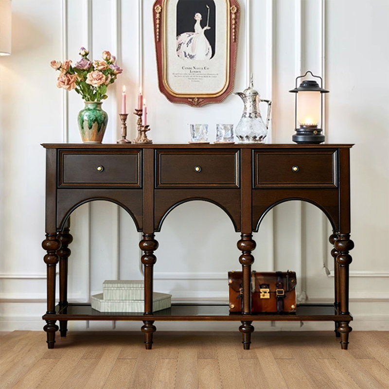 62.99"American-style solid wood brown-coloured entrance table storage rack, 36.22" H x 62.99" W x 13.78" D