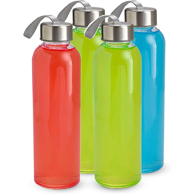 Kitchen Lux 24 Oz Reusable Glass Water Bottles with Airtight Screw Top Lid,  Pack of 4 