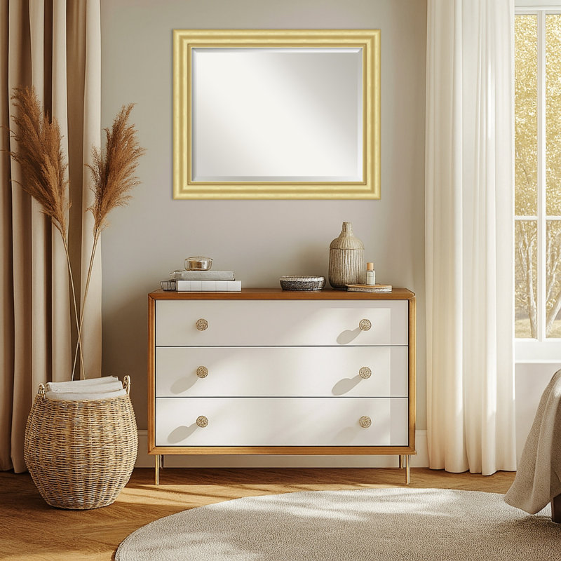 Sophia Beveled Framed Wall Mirror, Gold, 27.5" x 33.5"